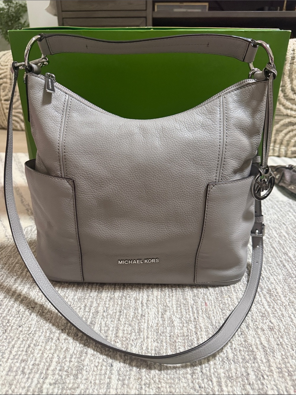 Michael Kors Light Grey Pebbled Leather Hobo Shoulder Bag